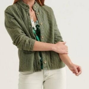 Lucky Brand Olive Quilted Jacket Button Up Bomber Pockets Green NWT